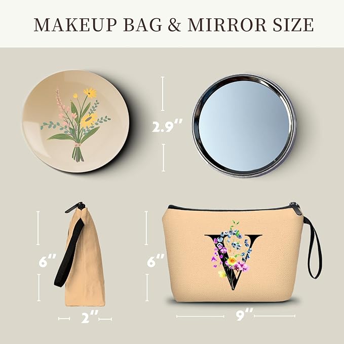 SEAMOON Maid of Honor Friendship Birthday Gifts for Women Her Aunt Sister Bridesmaid Coworkers Bride Personalized Makeup Cosmetic bag with Mirror Mothers Day Christmas Graduation V