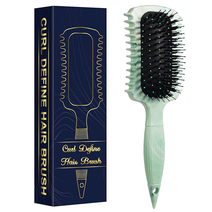 Curl Defining Brush, Volume Curly Hair Brush Products for Effortlessly Detangling Shaping and Styling Women's Men's Curls on All Wet or Dry Hair Types, Reduces Frizz (Marble Green)