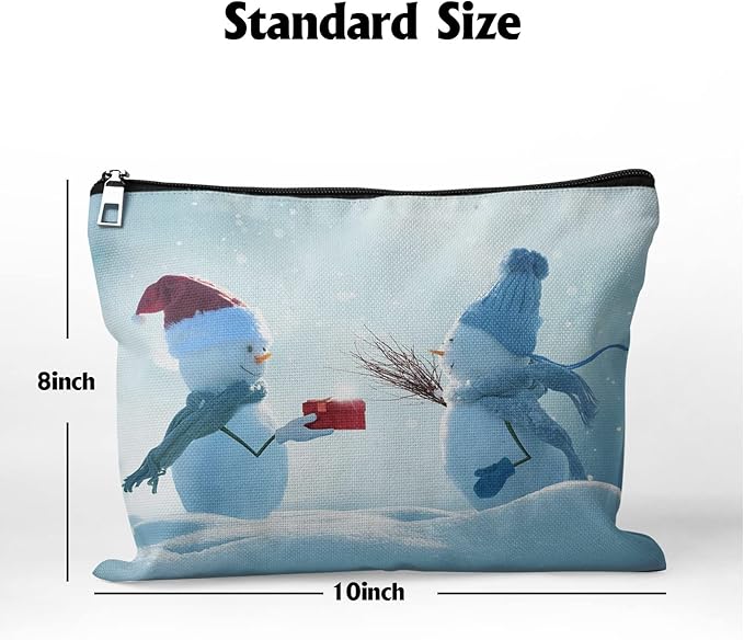 Cafl Christmas Snowman Makeup Bag Makeup Bags Winter Christmas Landscape Zipper Cosmetic Pouch Large Toiletry Bag Travel Linen Make Up Organizer for Purse for Women<10×8Inch>
