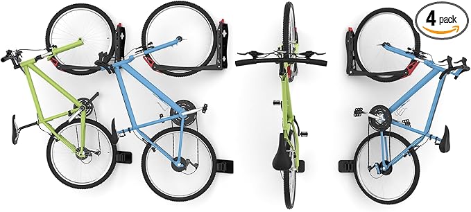 BIKEPAL No Lifting Wall Mount Swivel Bike Rack, Wall Bike Hangers for Garage Space Saving Vertical Bike Storage(4 Pack)