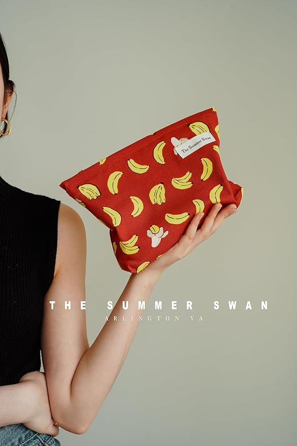 The Summer Swan Large Floral Mid-day Clutch Period Kit Hygiene Skincare Cute Makeup Bag (Banana Red)