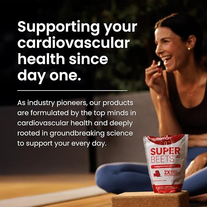 humanN SuperBeets Heart Chews, Nitric Oxide and Blood Pressure Support, Grape Seed Extract & Non-GMO Beet Root Powder Energy Chews, Super Beets Heart Chews, Pomegranate Berry Flavor, 60 Count