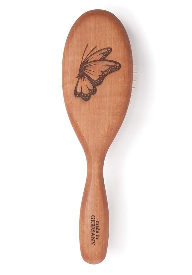 Desert Breeze Natural Wood Bristle Hair Brush, Gentle Scalp Massage, Pear Wood Handle, Made in Germany, For All Hair Types, Rounded Wooden Pins, Anti-Static