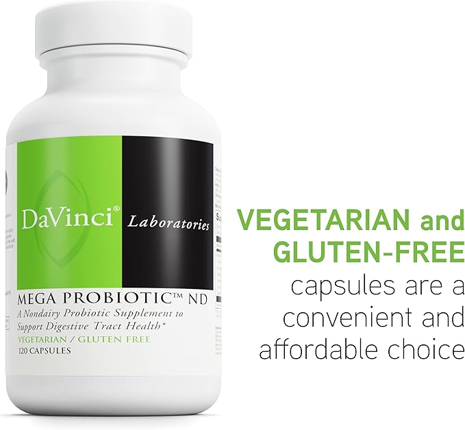 DaVinci Labs Mega Probiotic ND - Non-Dairy Probiotic Supplement Supports Gut, Digestive & Brain Health* - Gut Health Support Supplement with Non-Dairy Probiotic Complex* - 120 Vegetarian Caps
