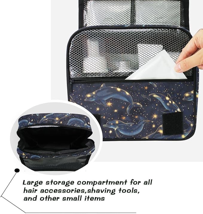 senya Hanging Travel Toiletry Bag Kit Boys Makeup Case Cosmetics Organizer for Men Women (Dolphin Starry Sky)