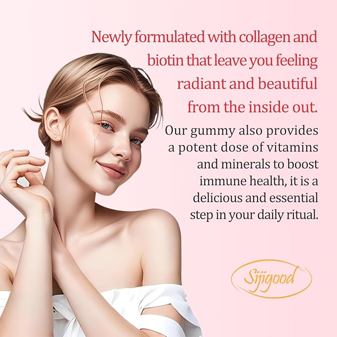 Collagen Gummies for Women Men, 2500mg Protein Type I,II,III,V,X with 15000mcg Biotin Keratin Vitamin C A B6 B12 D E for Skin Hair Nails Joints Immunity Energy Digestion 60 Strawberry Flavored Gummies