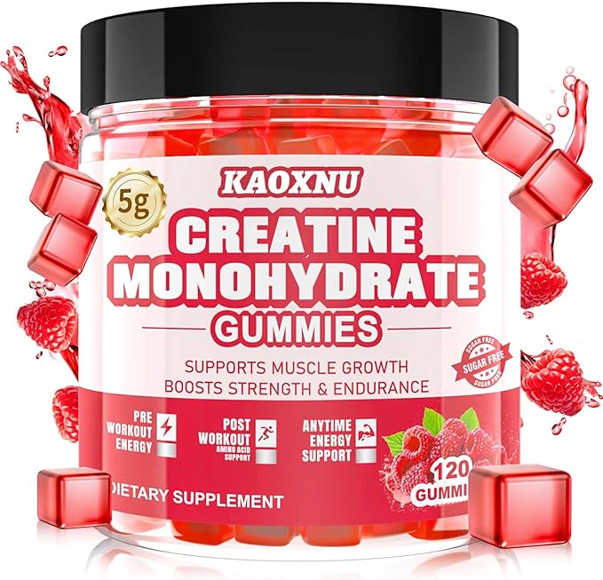 Creatine Monohydrate Gummies for Men & Women 120 CT - 5000mg of Creatine Monohydrate per Serving - Sugar Free Chewable Creatine for Muscle Strength, Muscle Builder, Energy Boost (Raspberry Flavor)