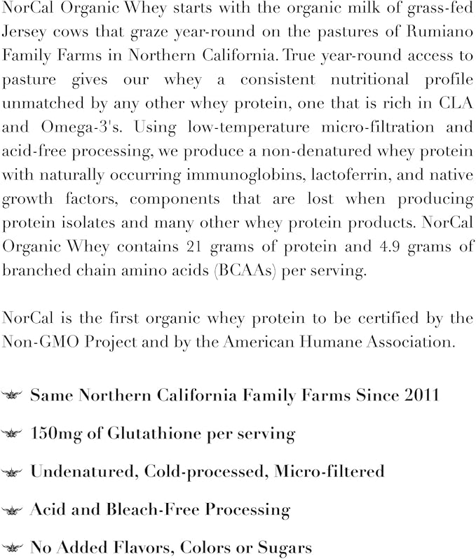 NorCal Organic Unflavored Whey Protein - 2lbs Bulk | 100% Grass-Fed, USDA Certified | Pure, Clean Protein Sourced from Northern California Family Farms