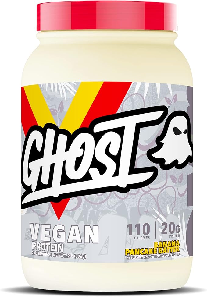 GHOST Vegan Protein Powder, Banana Pancake Batter - 2lb, 20g of Protein - Plant-Based Pea & Organic Pumpkin Protein - Post Workout & Nutrition Shakes, Smoothies, & Baking - Soy & Gluten-Free
