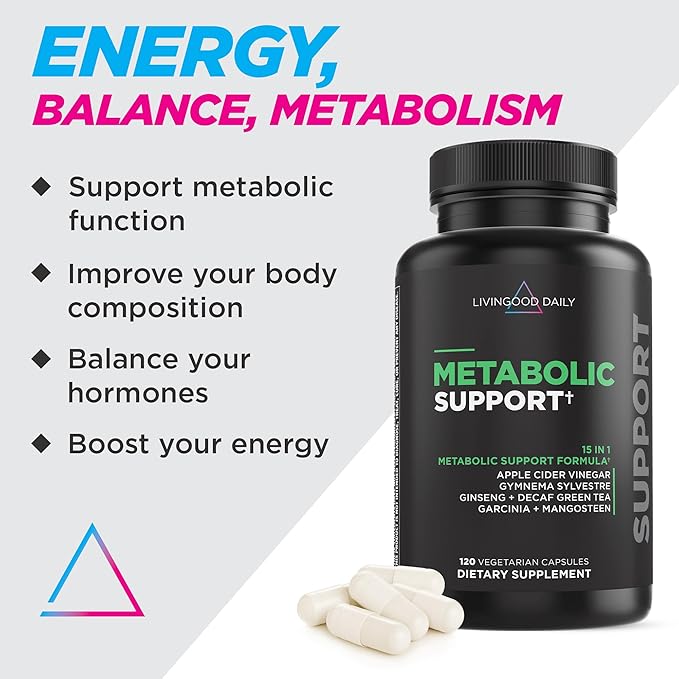 Livingood Daily Metabolism Booster for Women & Men, Metabolic Support (120 Vegetarian Capsules) - Metabolism Boost Supplement Supports Digestive & Heart Health - Non-GMO, Gluten-Free, & Vegan