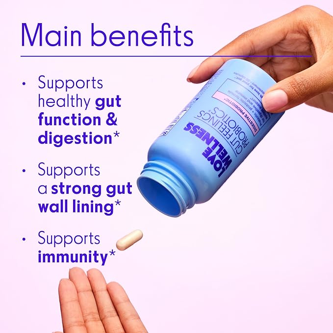 Love Wellness Gut Feelings Probiotic | Gut Health for Women, Digestion Relief & Immune Support Supplement | Womens Probiotic for Gas Relief | 3 Billion CFU | Safe Prebiotic and Postbiotic | 30 Count
