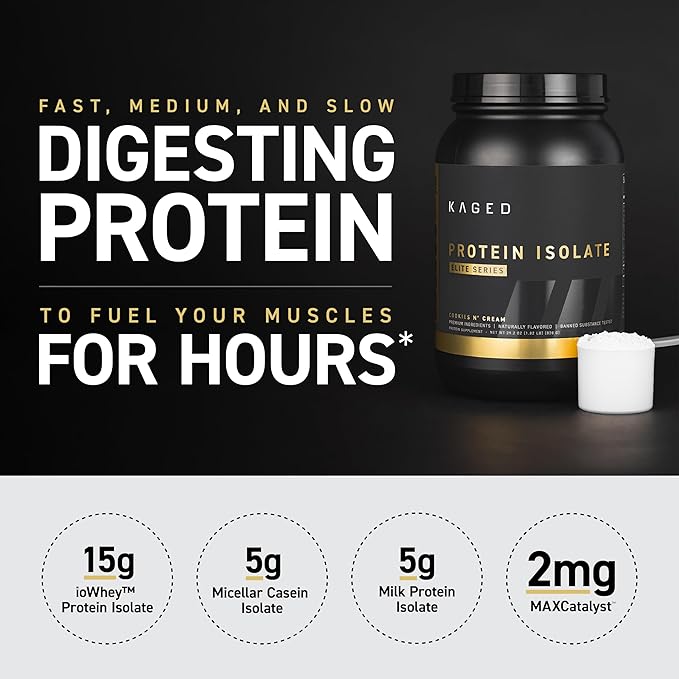 Kaged Protein Powder Elite: 100% Isolate Blend Whey, Casein, and Milk Protein Blend for Recovery and Muscle Building | Vanilla | 2lbs