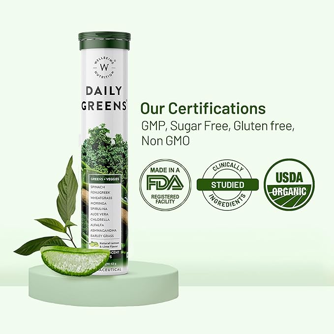 WELLBEING NUTRITION Daily Greens | Natural Lemon and Lime Flavour | 15 Tablets 63g (2.22Ounce)
