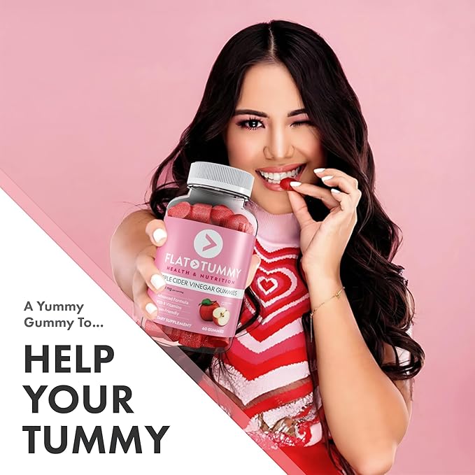 Flat Tummy Apple Cider Vinegar Gummies, 60 Count (3 Pack) – ACV Gummies, Detox, Support Gut Health – Vegan-Friendly, Non-GMO - Beet and Pomegranate Superfood Powders, Vitamins B6, B9 & B12