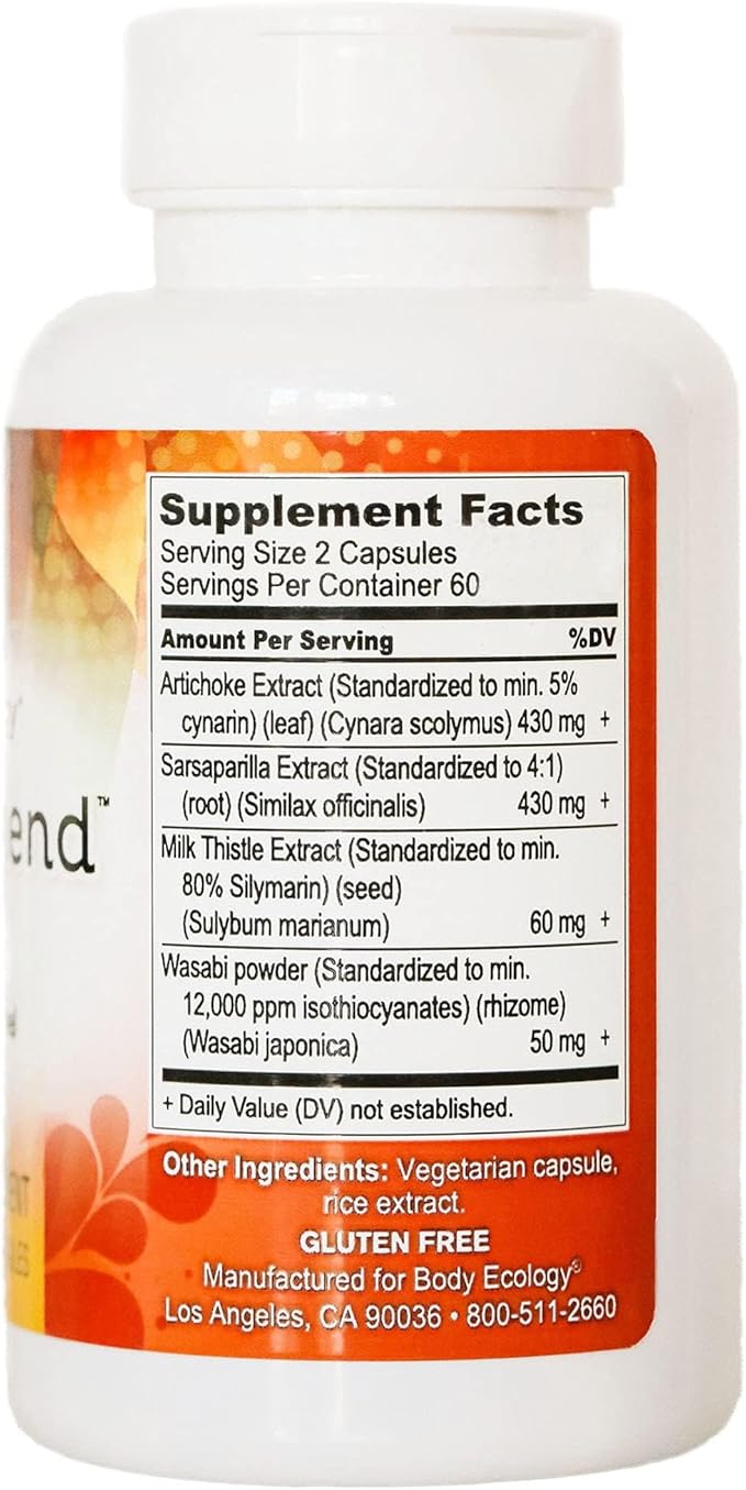Body Ecology LivAmend | Liver Supplement | Milk Thistle and Artichoke | Supports Healthy Liver and Improves Bowel Elimination | 120 Vegetarian Capsules