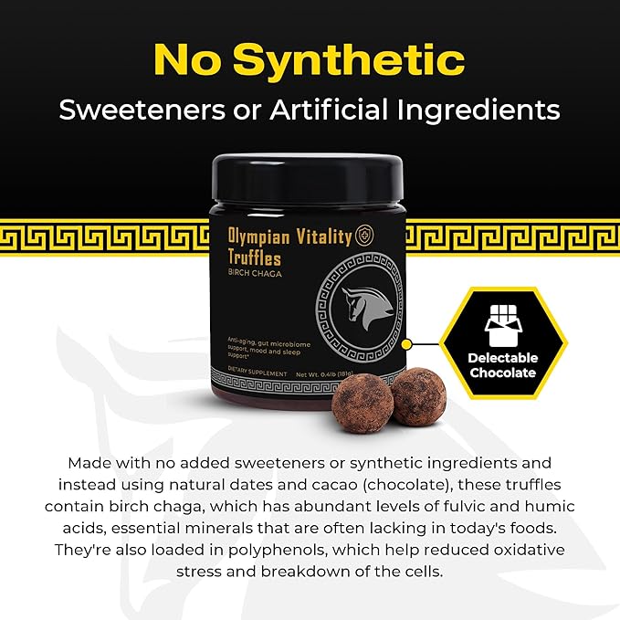 Olympian Vitality Truffles | Natural Gut Health Dessert & Gut Detox Supplement + Sleep Support | Humic & Fulvic Acid Organic Pure Cacao & Date | Non GMO & Organic | Spartan Bee Bread Brand