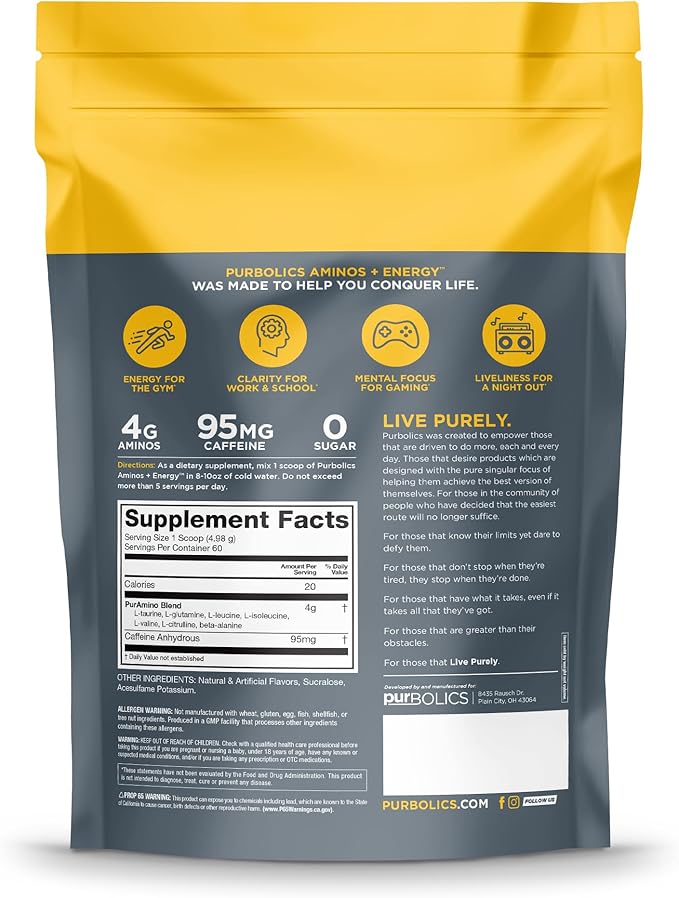 Aminos + Energy | Supports Recovery, Energy & Focus | 95mg of Caffeine, 0 Sugar & 60 Servings (Razzle Dazzle)