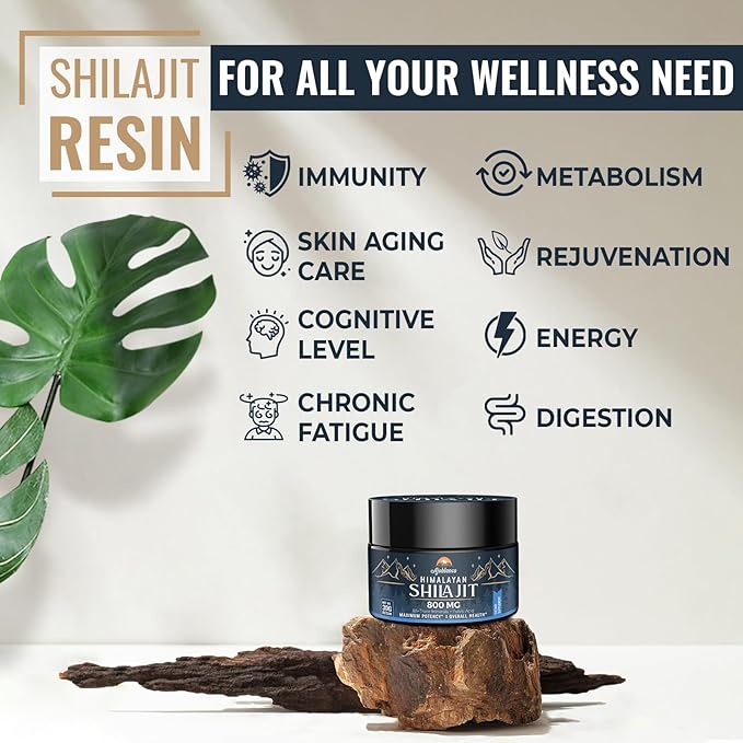 Ajoblanco 800 Mg Himalayan Shilajit Resin, Shilajit Pure Himalayan Organic, Shilajit Supplement with Purity, High Dosage & Potency for Energy, Strength & Immunity, Men & Women, 30 Grams, Pack of 2
