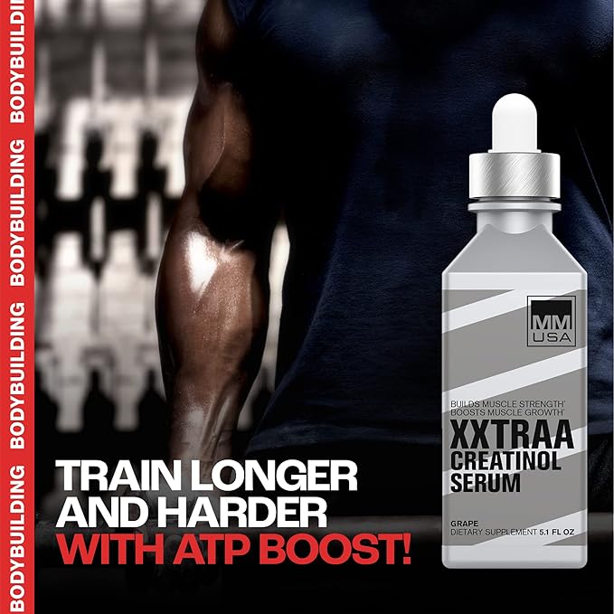 XXTRAA Stable Creatine Serum for Bodybuilding & Powerlifting. Boosts Muscle Mass, Strength, Energy, & Endurance. Speeds Recovery, Reduces Lactic Acid. with Joint Support. Strawberry, 5.1 Fl Oz