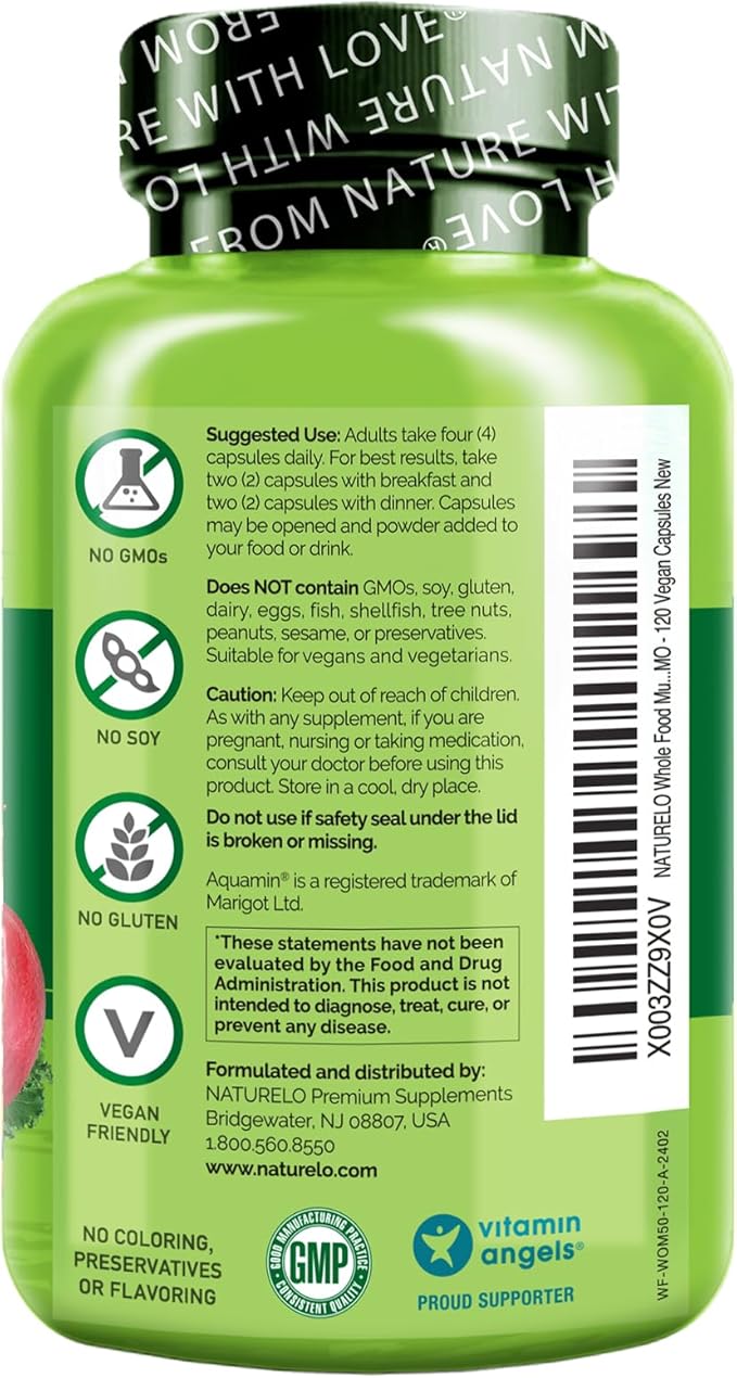 NATURELO Whole Food Multivitamin for Women 50+ (Iron Free) with Vitamins, Minerals, & Organic Extracts - Supplement for Post Menopausal Women Over 50 - No GMO - 120 Vegan Capsules