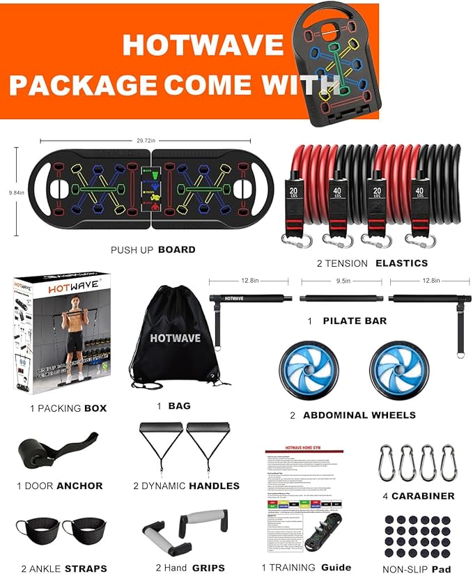 HOTWAVE Portable Exercise Equipment with 16 Gym Accessories.20 1 Push