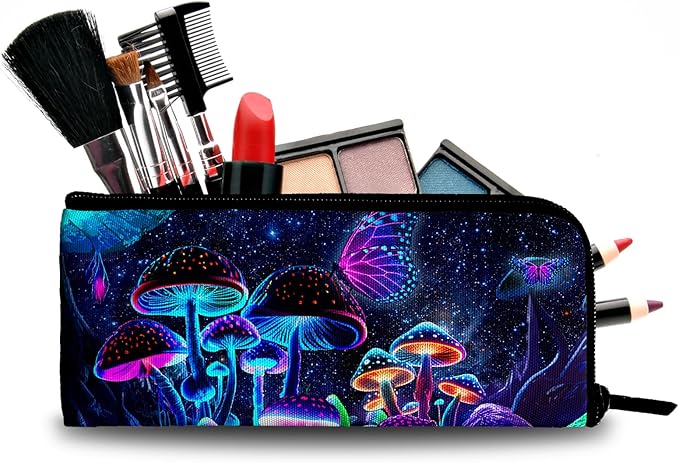 Women's Mushrooms Travel Makeup Bag Colorful Cosmetic Pouch Make Up Bags for Teens Girls Big Capacity Cosmetic Bags for Purse