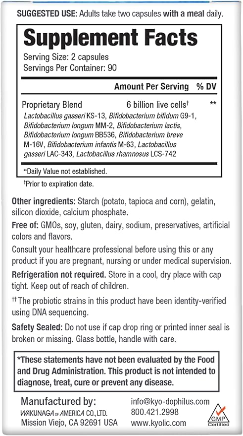 Kyo-Dophilus Multi-9 Probiotic, for Strong Gut Health Balance and Support, 180 Count
