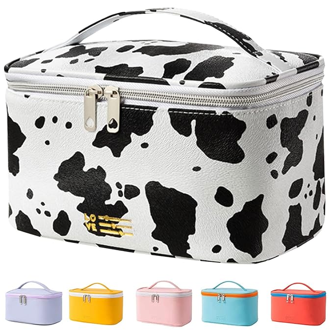 KITENROM Portable Makeup Bag Cow Printed Cosmetic Bags for Women Medium Pouch Case Purse Make Up Organization Waterproof (Print Cow)