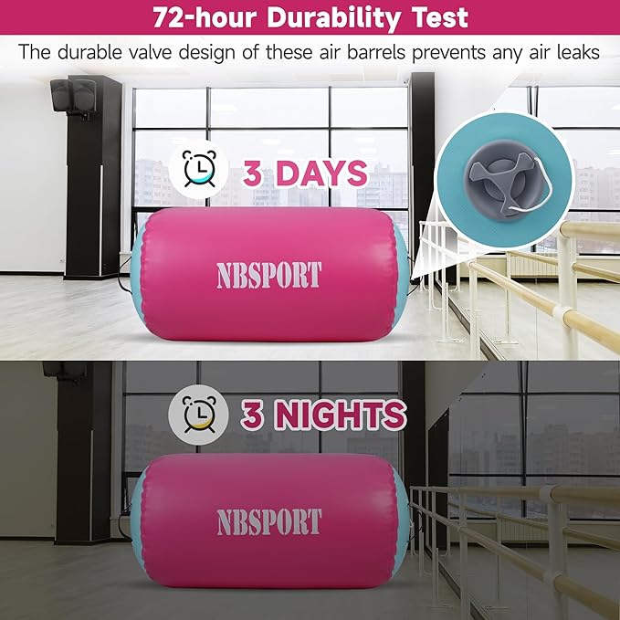 Air Barrel - Air Roller Gymnastics Barrel for Back Handspring Trainer, Air Track Tumble Mat with Pump for Gym Training/Yoga Balance Exercise/Cheerleading/Home and Outdoor Use