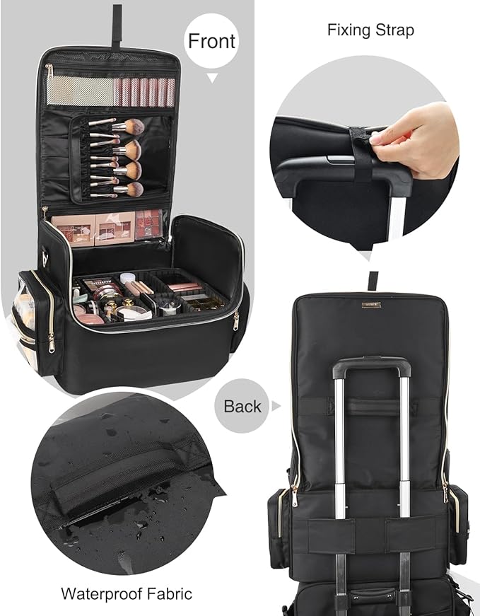 Professional Makeup Bag, Tattoo Case, Makeup Artist Bag Extra Large Capacity Cosmetic Train Case Travel Organizer Box with Adjustable Dividers (Black, Extra Large)
