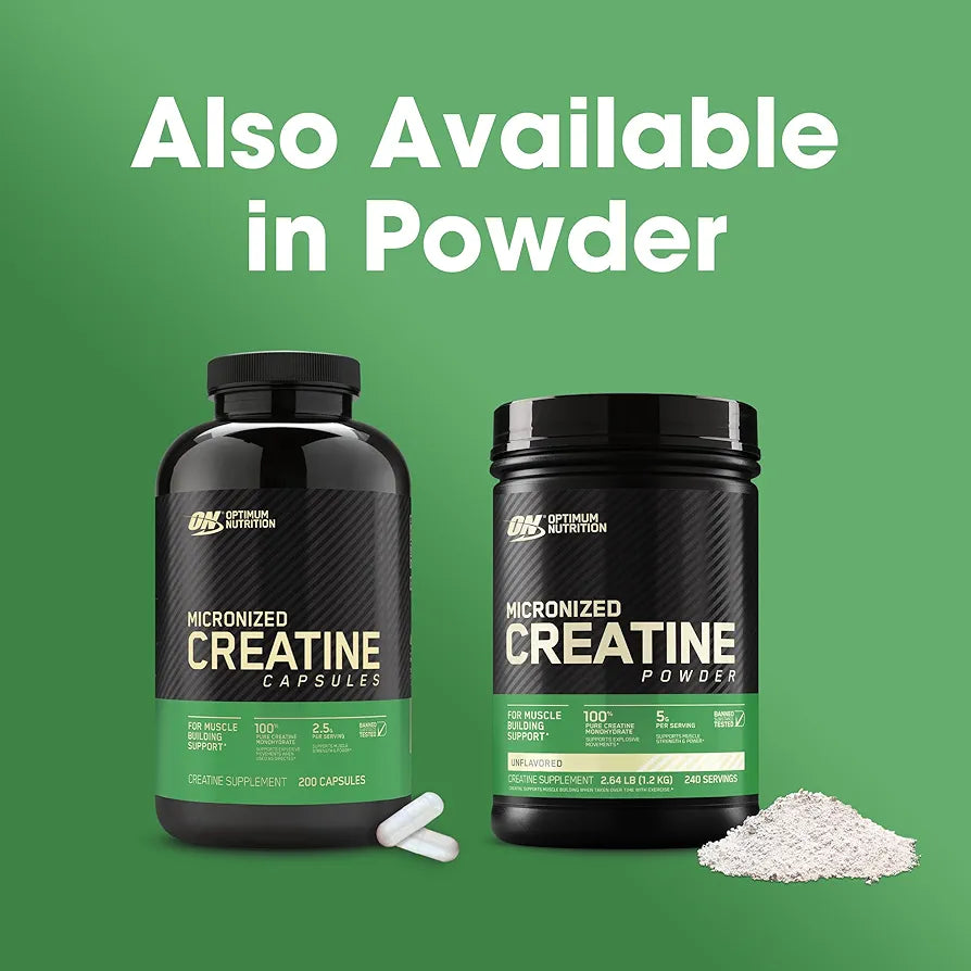 Optimum Nutrition Micronized Creatine Monohydrate Capsules, Keto Friendly, 2500mg, 100 Capsules