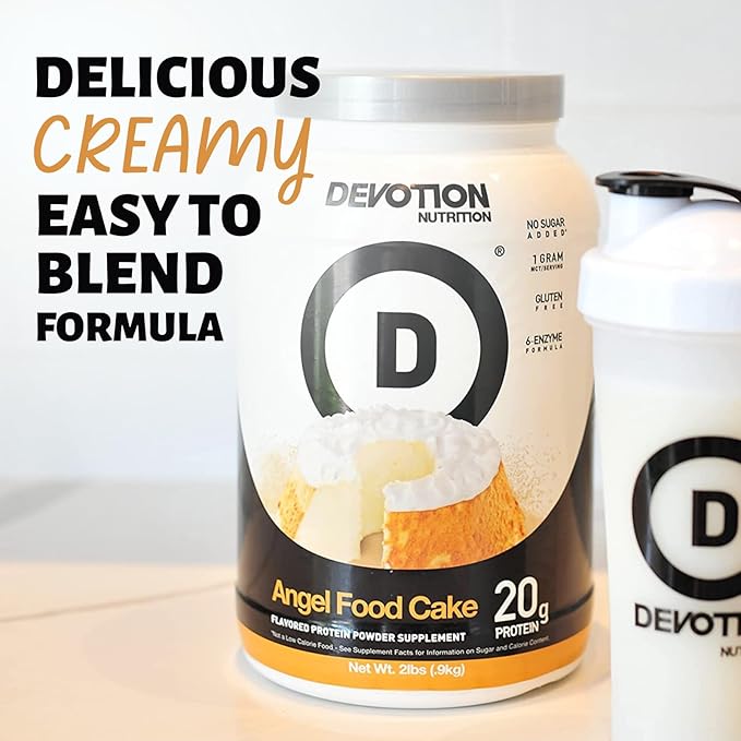 Devotion Nutrition Protein Powder Blend | Gluten Free, Keto Friendly, No Added Sugars | 1g MCT | 20g Whey & Micellar Protein | 12 Count Packets (Angel Food Cake)