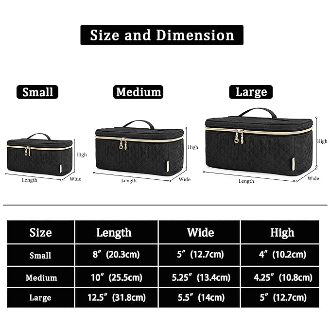 Teamoy Travel Makeup Brush Case, Makeup Train Organizer Bag with Handle for Makeup Brushes(up to 9-inch) and Essentials, Medium, Black(BAG ONLY)