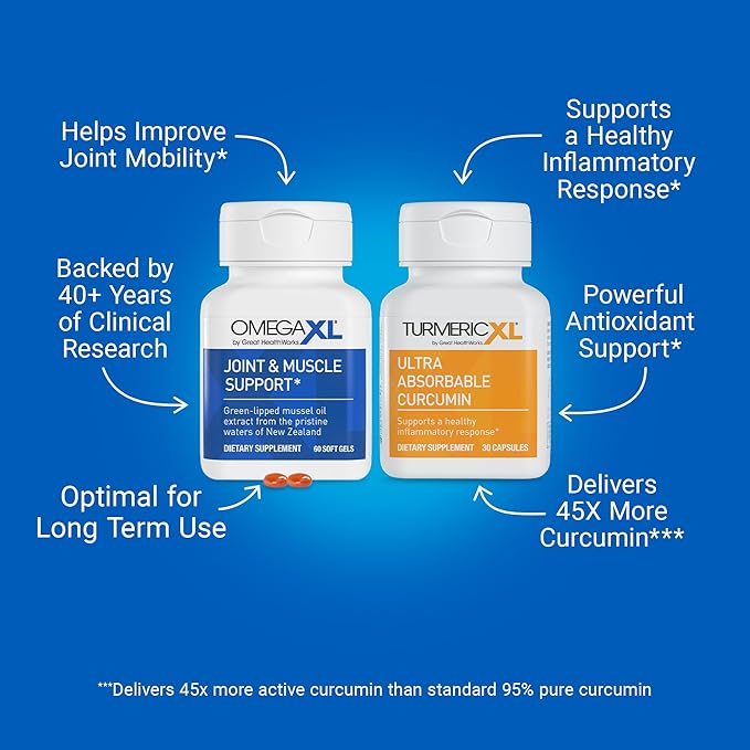 OmegaXL Powerful Joint and Muscle Support Supplement 60 Count (2 Pack) & TurmericXL Healthy Inflammatory Response Supplement (30 Count)