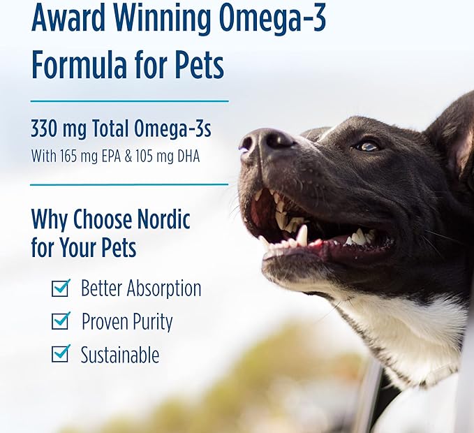 Nordic Naturals Omega-3 Pet, Unflavored - 180 Soft Gels - 330 mg - Fish Oil for Dogs with EPA & DHA - Promotes Heart, Skin, Coat, Joint, & Immune Health