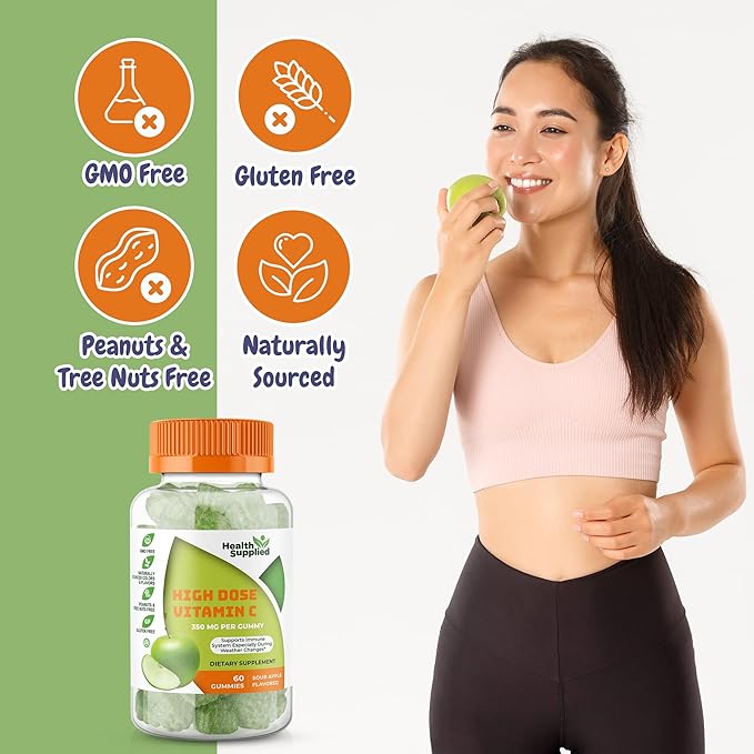 Sour Apple Flavored Vitamin C Gummies Mega Dose - 1050 mg Vitamin C - Boosts Immune System and Supports Heart Health - Great Tasting and Easy to Swallow (2 Pack)