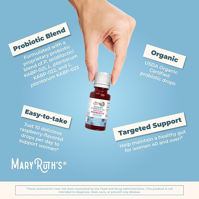 MaryRuth Organics USDA Organic 40 Womens Probiotic Liquid Drops | Probiotics for Digestive Health | Stress-Related GI Issues | Occasional Gas Relief for Adults | Vegan | Dairy Free | 30 Servings