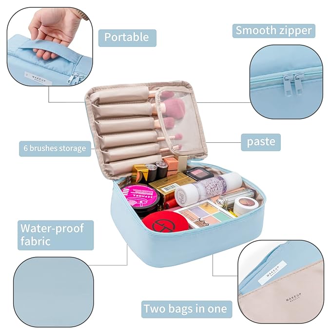 Travel Makeup Bag Cosmetic Bag Makeup Bag Toiletry bag for women and men (Blue)