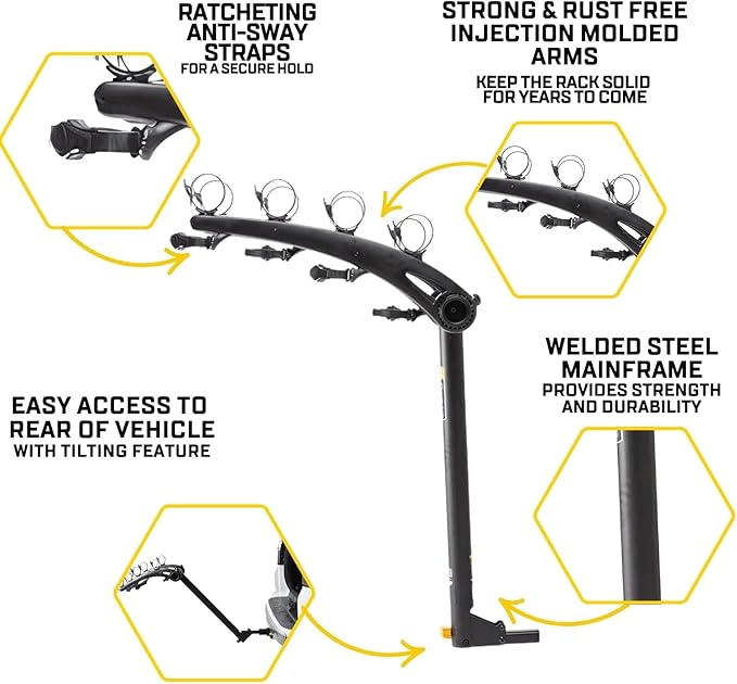 Saris Bones 4-Bike Hitch Rack Bicycle Carrier, with Easy Fold Design and Tilting Base