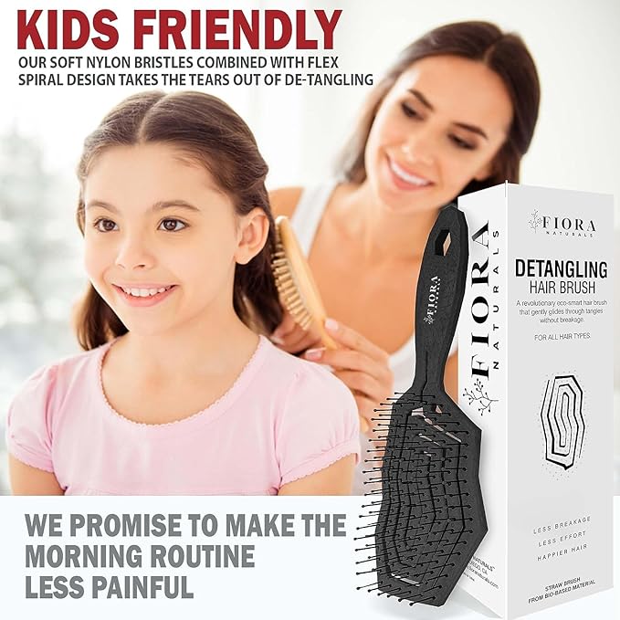 Fiora Naturals Hair Detangling Brush -100% Bio-Friendly Hair Detangler Brush w/Ultra-soft Bristles- Glide Through Tangles with Ease - For Curly, Fine, Women, Men, Kids, Toddlers, Wet and Dry Hair