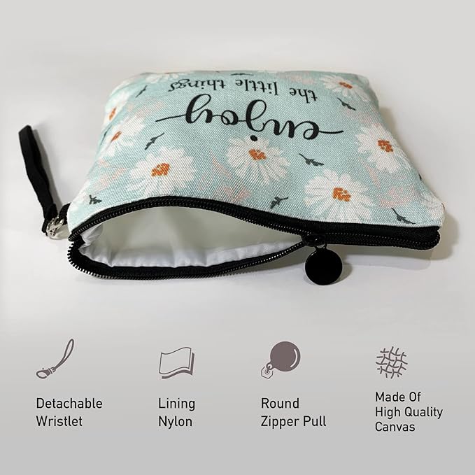 Hglian Daisy Flower Travel Makeup Bag Inspirational Cosmetic Toiletry Organizer Cute Zipper Pouch Wristlet for Purse Birthday Gifts for Women Daisy Lover Girls(Teal)