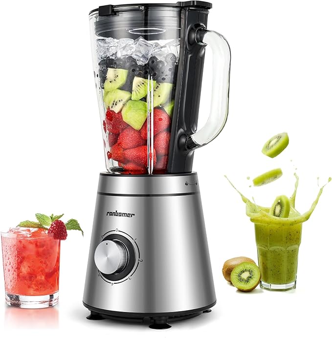 Blender,Blenders for Kitchen,Glass Blender for Shakes and Smoothies,crush ice,51oz Glass Jar,Simple Speed Dial,Black + Stainless Steel