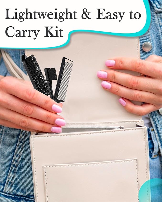 Hair Styling Brush Set - Slick Back Comb, Edge Control Brush, Rat Tail Comb for Smooth Styling, Frizz Taming, and Parting (3 Pieces)