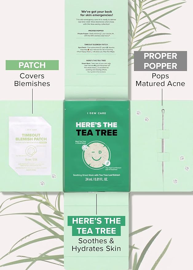 I DEW CARE Blemish Skincare Set - Ready Aim Clear | Face Mask & Acne Patch & Pimple Popper Tool, with Tea Tree Oil, Soothing & Hydrating, Treatment, Oily & Sensitive Skin