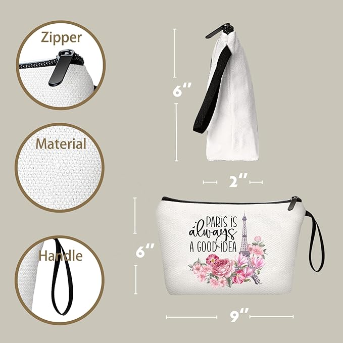 Paris Travel Cosmetic Bags - Unique Women's Gifts for International Travel, Christmas, Sister, Friend