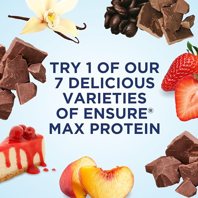 Ensure Max Protein Nutrition Shake, with 30g of Protein, 1g of Sugar, High Protein Shake, Cherry Cheesecake, 11 fl oz, (Pack of 12)