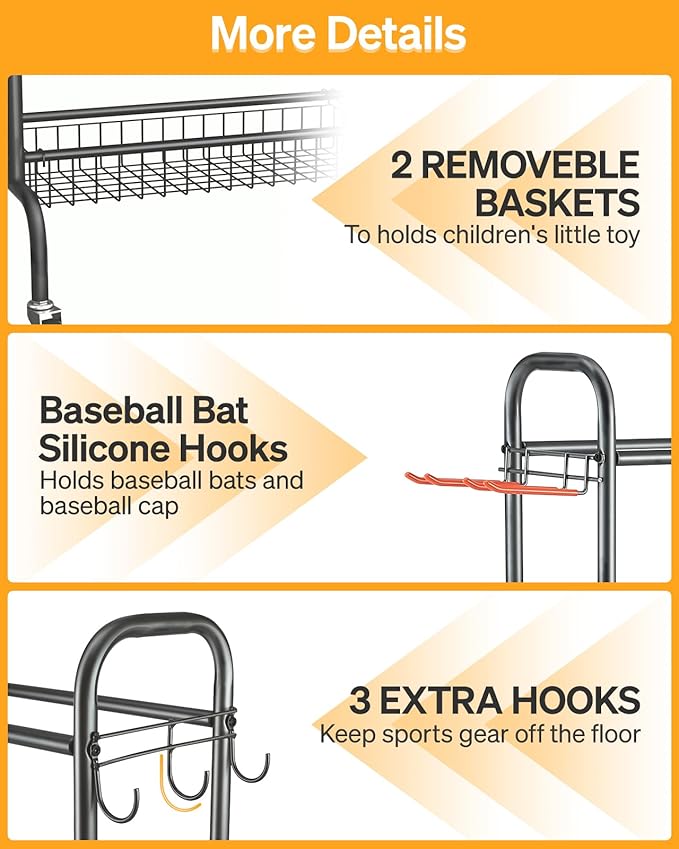Basketball Rack, Rolling Basketball Shooting Training Stand,Sports Equipment Storage with Wheels, Four-Layer Organizer Holder with Two Basket for Basketballs Footballs Volleyball