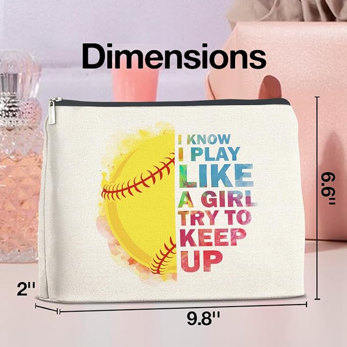 Inspirational Gifts for Women Softball Lovers Makeup Bag, Cosmetic Pouch With Zipper for Girls