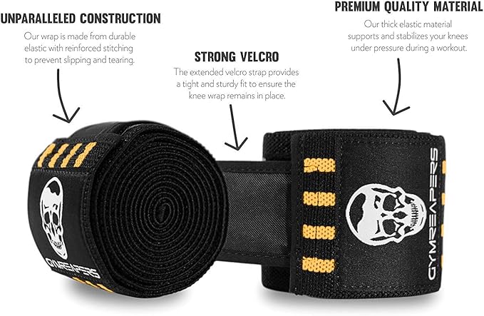 Gymreapers Knee Wraps for Squats and Powerlifting 72 Inch Compression Wraps with Strap for Men & Women Weightlifting Support