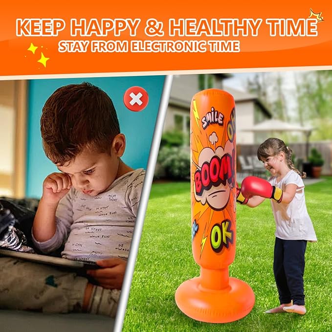 Baiao Punching Bag, Inflatable Kids Boxing Bag for Kids 3-12, Boxing Equipment for Child and Adults, Christmas, Birthday Gifts, Punching Bag Practice Karate, Taekwondo
